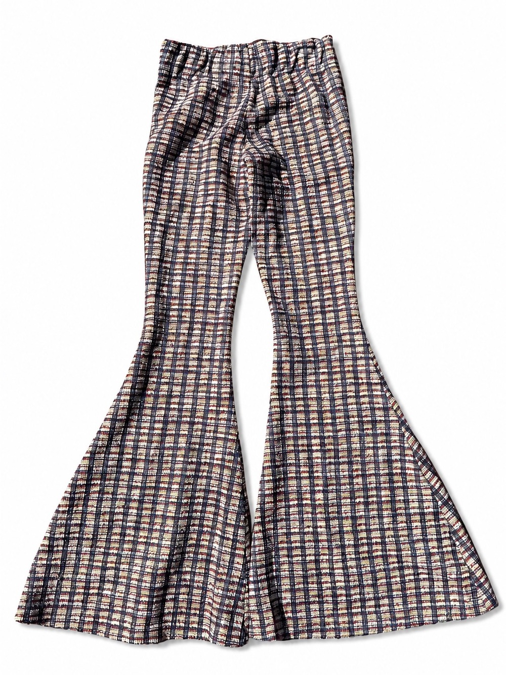 Judith March Plaid Flared Knit Pants - Navy and Cream Sz M
